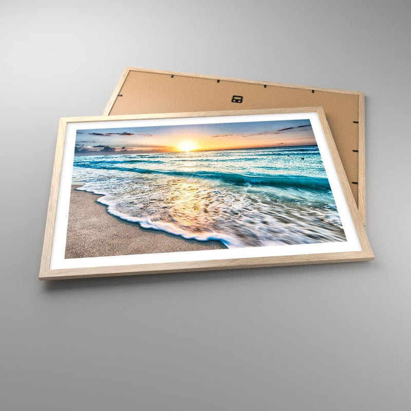 Wandposter Art Prints 70x50cm Poster Rahmen helle Eiche Meer Welle Strand Küche Wanddeko Bild Wand K