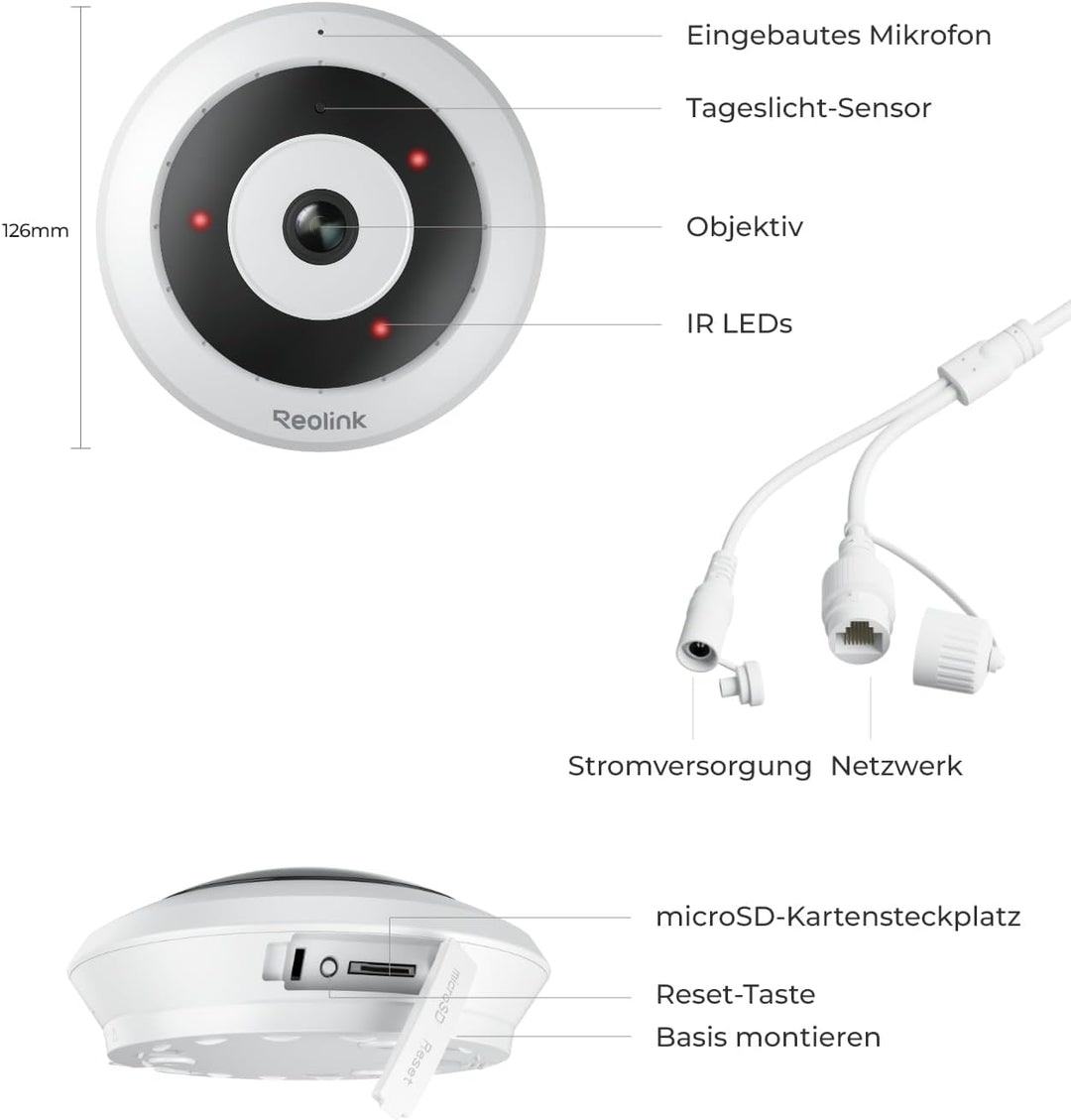 Reolink 6MP PoE IP Fisheye Kamera mit 360° Blick, Smarte Personenerkennung, 2-Wege Audio, Decken-/Wa