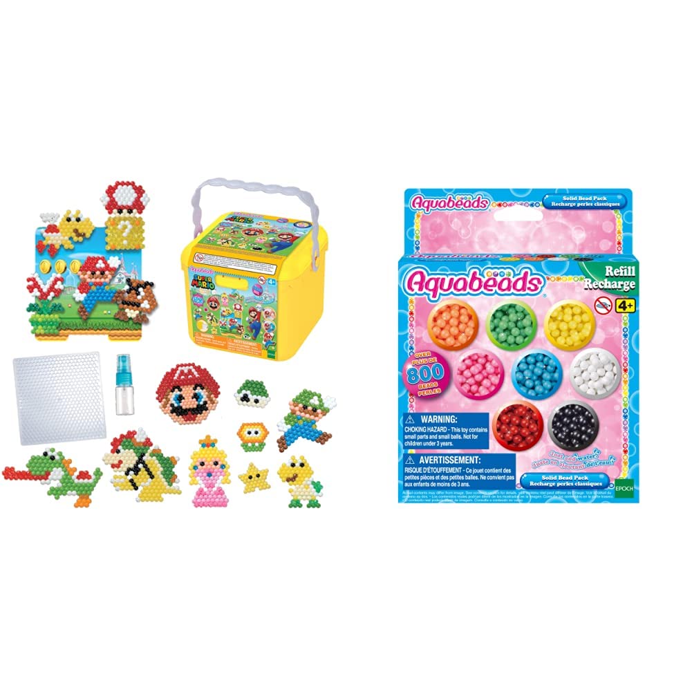 Aquabeads 31774 Kreativ Würfel - Super Mario - Bastelset, grün & 31517 Perlen, Multi Color, 18 cm