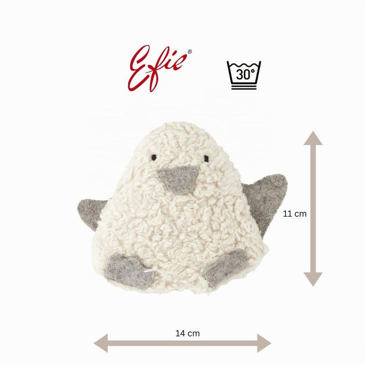 Efie Bio-Rassel Pinguin – aus Baumwollplüsch (kbA), gefüllt mit Schurwolle (kbT) – GOTS-zertifiziert
