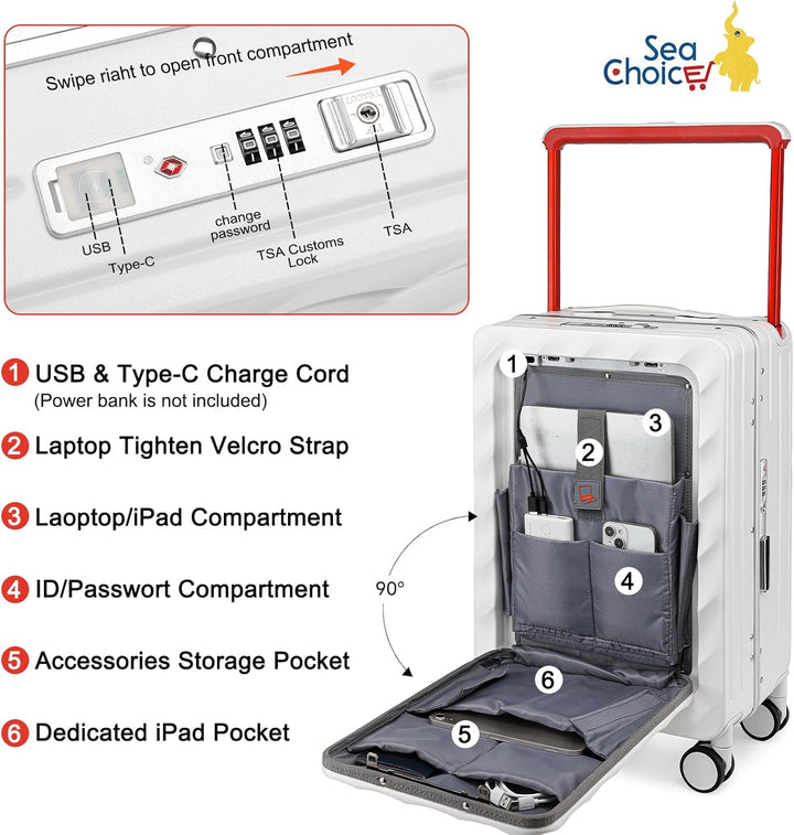Sea choice Koffer Trolley mit Laptopfach Handgepäck Koffer Hartschale Reisekoffer aus PC mit Breite