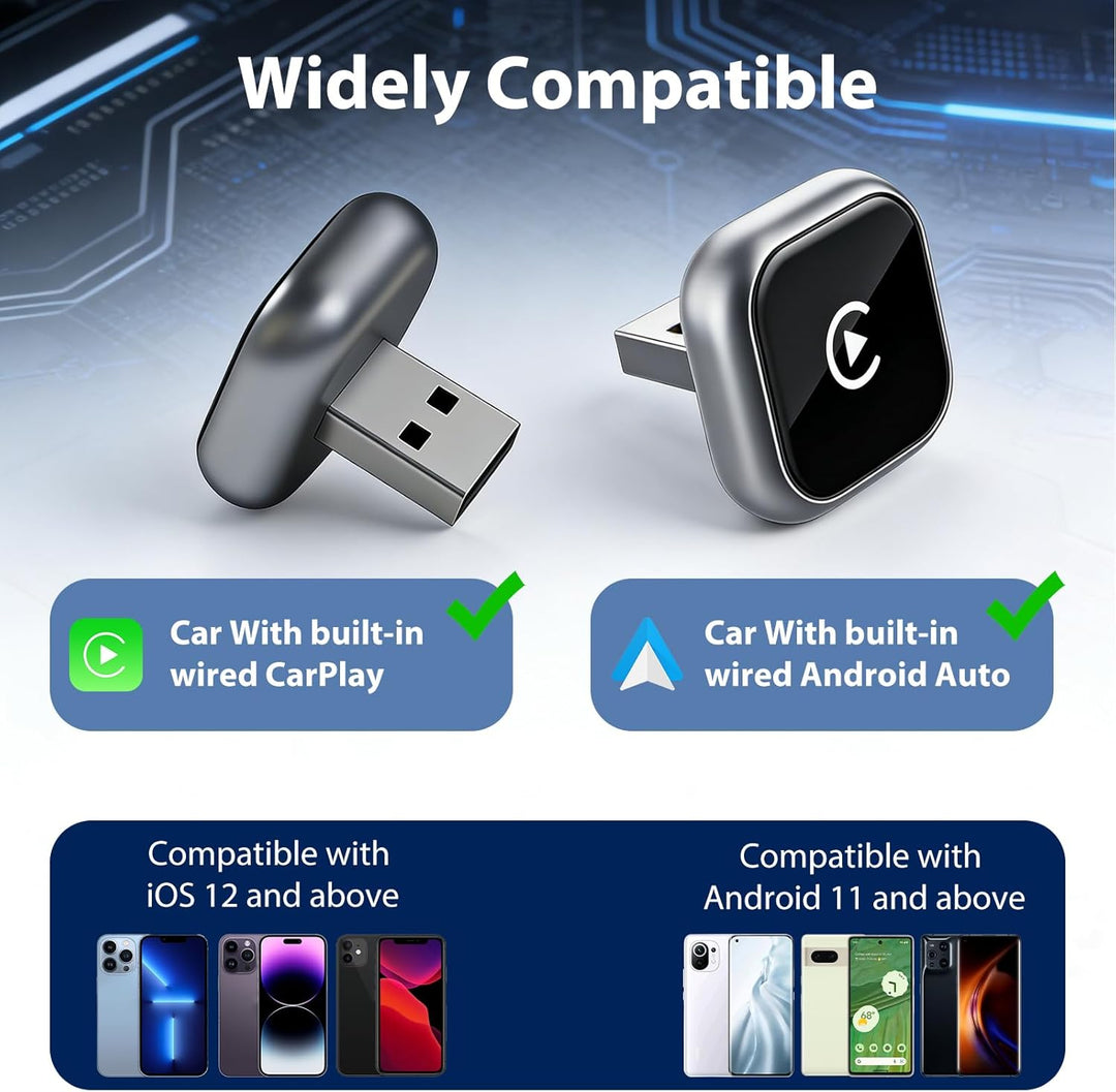 Mini USB Wireless CarPlay Adapter, Auto Multimedia Dongle, kabelloser Android Auto 2 in 1 Adapter, K