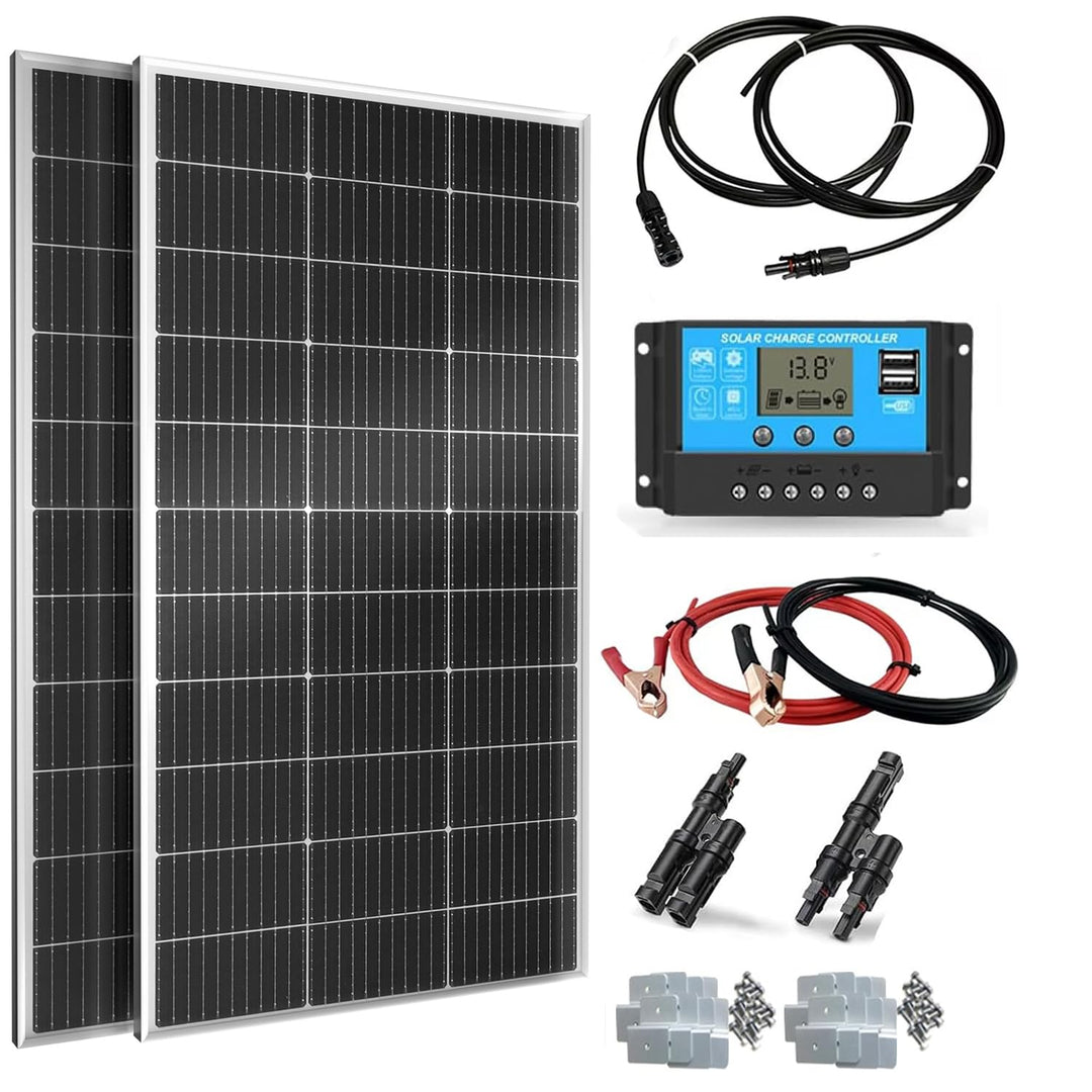 WUZECK 300W Solarpanel-Kit Set, Monokristallines 18V 2X150Watt Glas Solarmodul+20A 12V/24V Solarlade