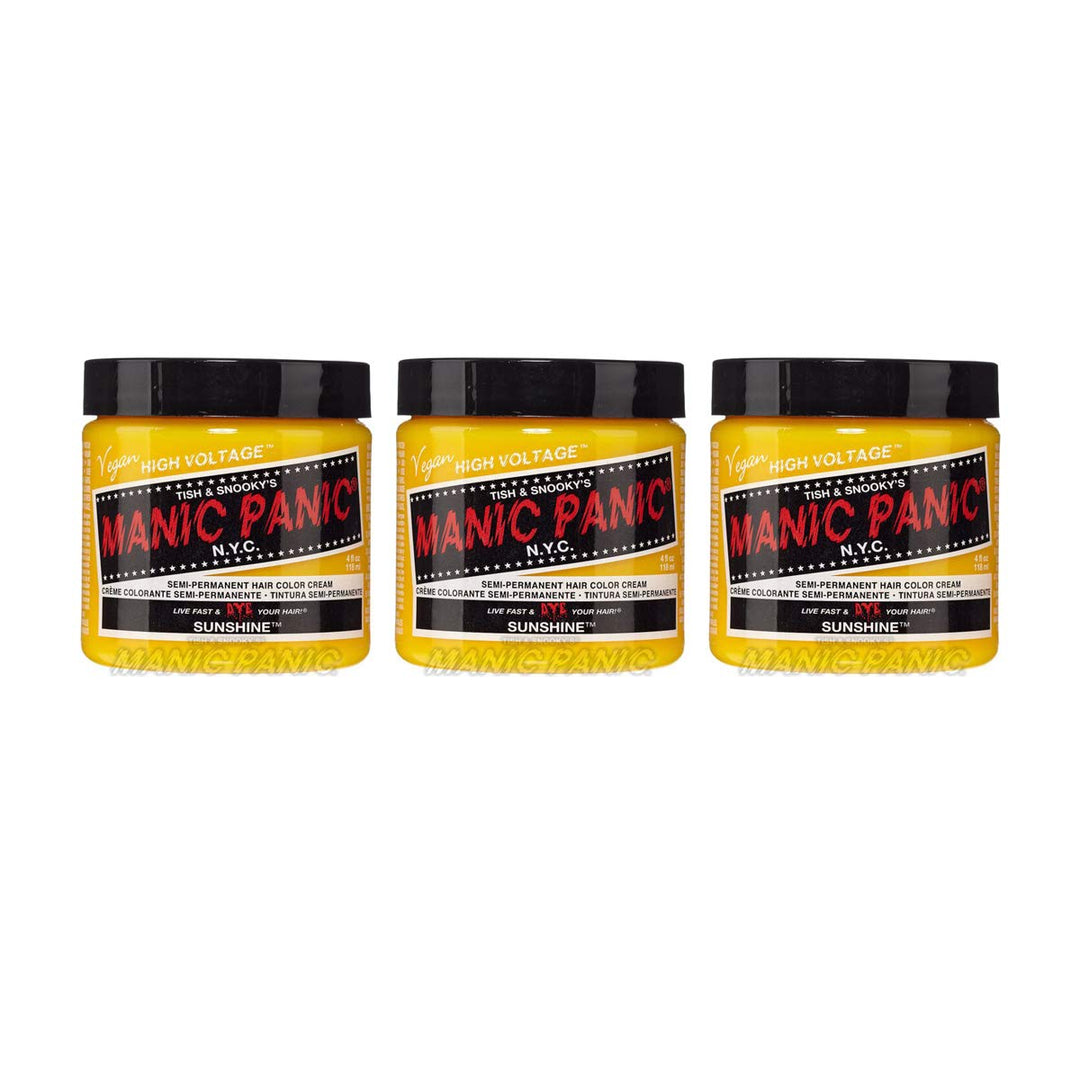Manic Panic Sunshine Classic Creme, Vegan, Cruelty Free, Yellow Semi Permanent Hair Dye 3 x 118ml Su