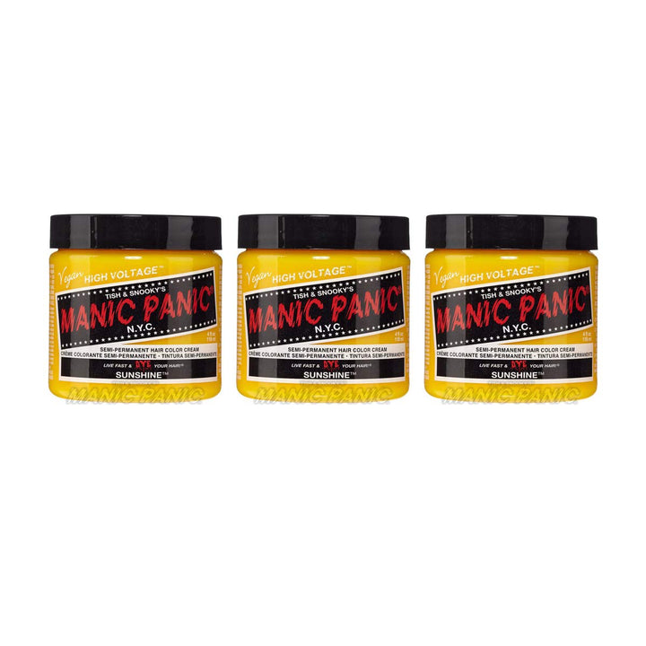 Manic Panic Sunshine Classic Creme, Vegan, Cruelty Free, Yellow Semi Permanent Hair Dye 3 x 118ml Su