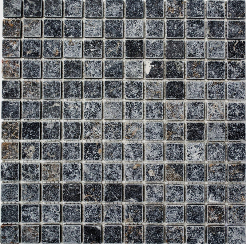 Mosaik Quadrat Nero Antique Marble Marmor Naturstein Küche, Mosaikstein Format: 23x23x10 mm, Bogengr