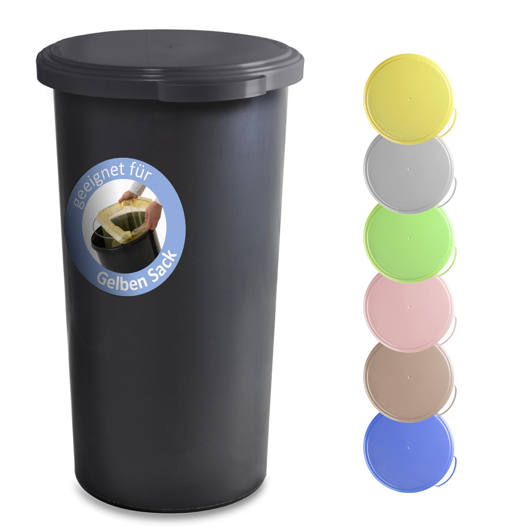 KUEFA 60L Müllsackständer mit flachem Deckel - Gelber Sack Mülleimer (Grau), Grau