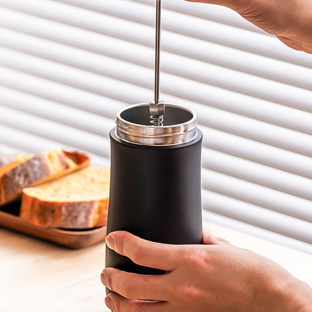 Tragbare French Press, Reise-French-Kaffeekanne mit doppelwandiger Kaffeekanne, Edelstahl-Kaffeetass