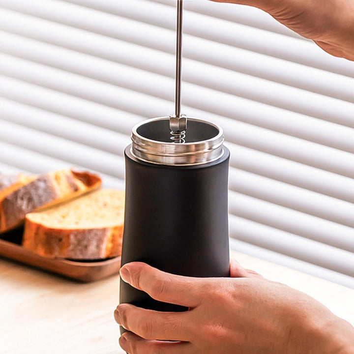 Tragbare French Press, Reise-French-Kaffeekanne mit doppelwandiger Kaffeekanne, Edelstahl-Kaffeetass