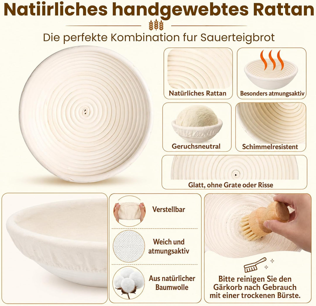 Sauerteig Starter Set mit 2 Gärkörbchen, Gärglas und Backzubehör