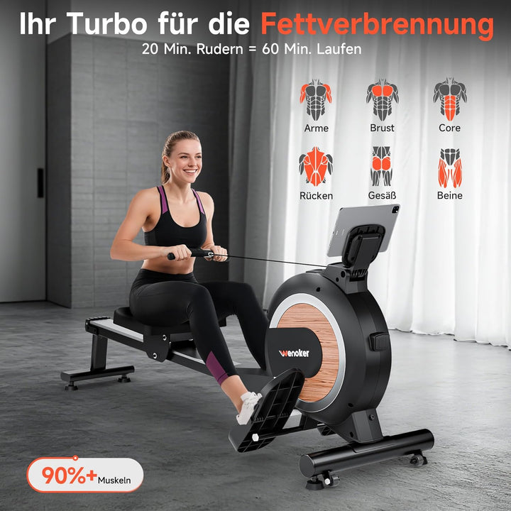 Wenoker Rudergerät mit Magnet-Fitnesstrainer, Rudergerät für Zuhause 32 Stufen Widerstand mit Exklus