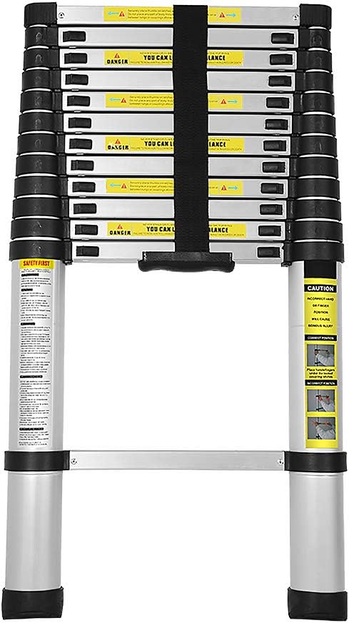 Eulenke 3,8M Teleskopleiter - Rutschfester Multifunktionsleiter 150 kg Belastbarkeit - Aluleiter Hau