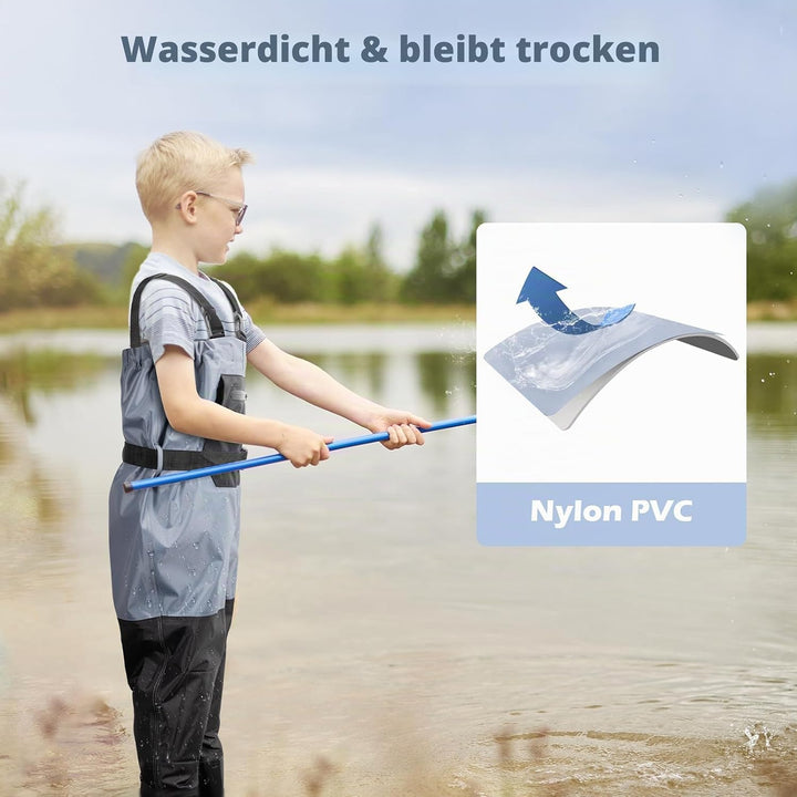 Night Cat Wathose Für Kinder Wathose mit Stiefeln wasserdichte Atmungsaktive Crosswater Waders Blau