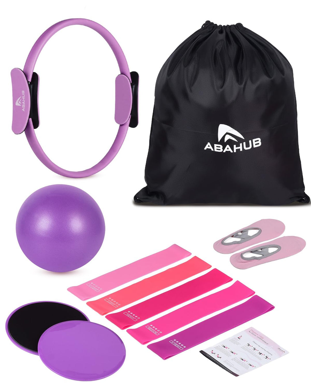 Abahub Pilates Ring Set, 35CM Magic Circle, 25CM Mini Ball,5er Set Fitnessbänder,Yoga Socken,Gleitsc