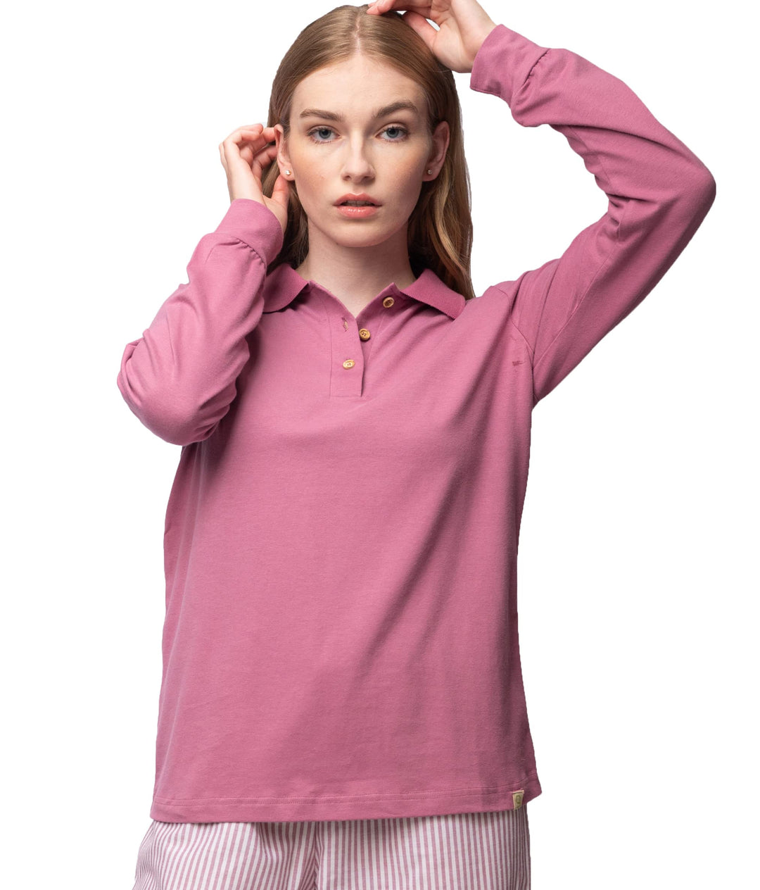 Damen Langarm-Shirt mit Polo-Kragen, GOTS-Zertifiziert Pyjamaoberteil 36 Grape, 36 Grape