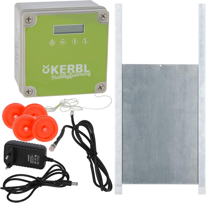 Kerbl 70545 Automatische Hühnertür Set inklusive Schiebetüre, Hühnerklappe Geflügelklappe Geflügelst
