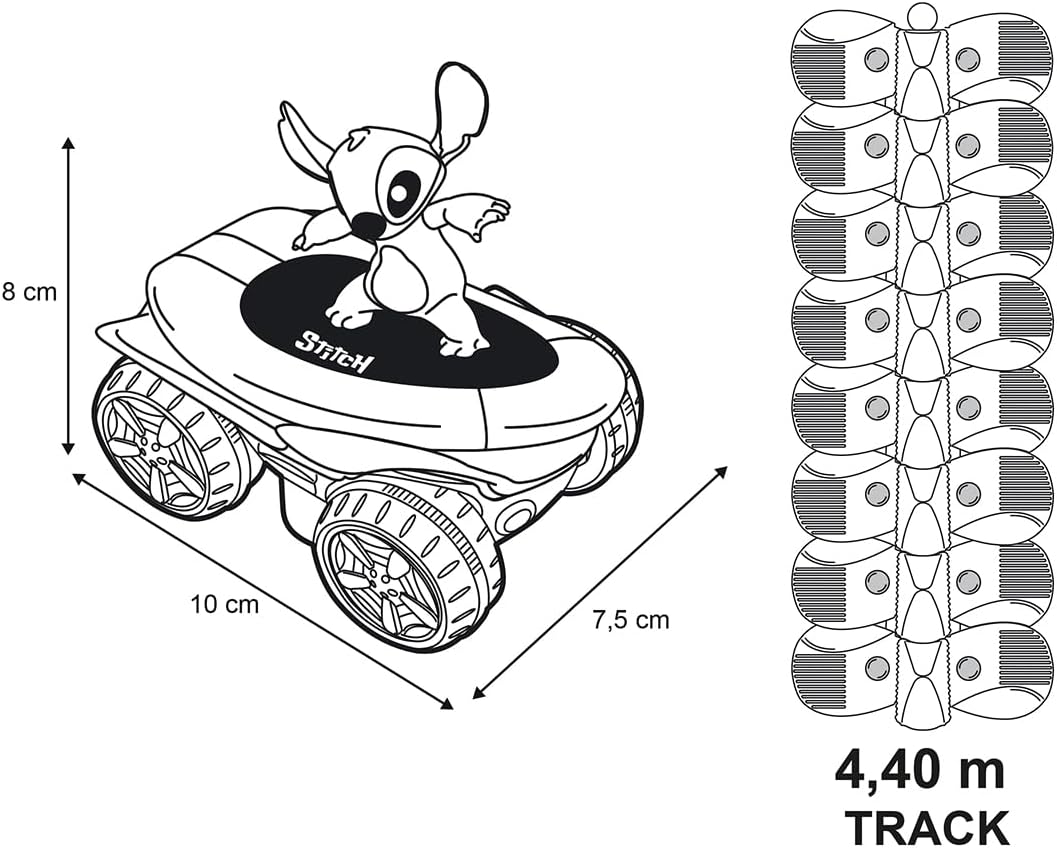 Smoby - Stitch FleXtreme – 4 Meter 40 Autobahn – 184 Flexible und anpassbare Pisten + 1 Stitch-Fahrz