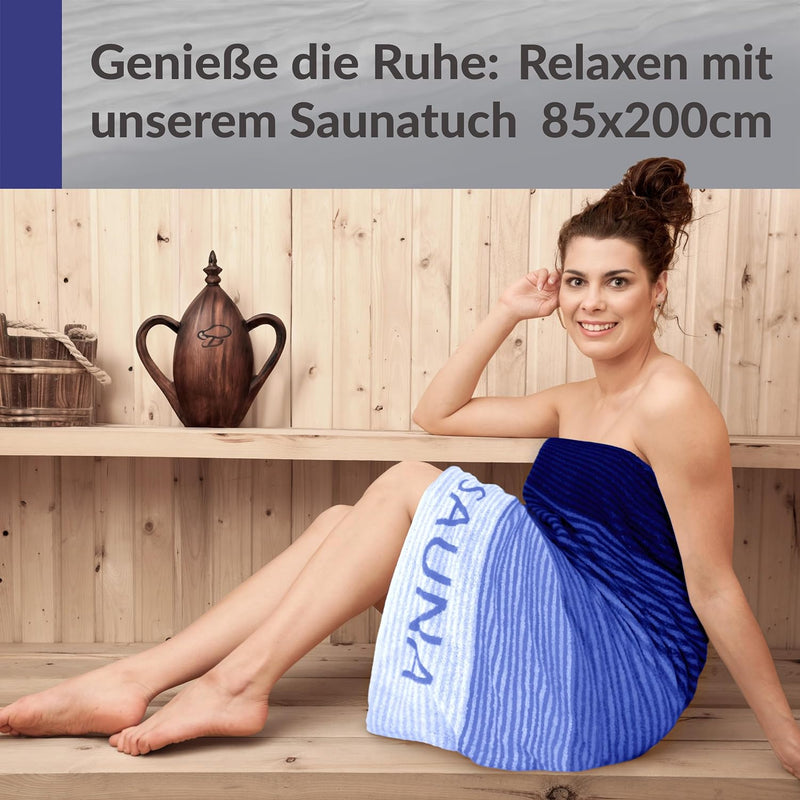 Lashuma Saunatuch Helsinki, Blau - Schwarz, Hochwertiges XXL Handtuch, Badehandtuch Strandtuch 85x20