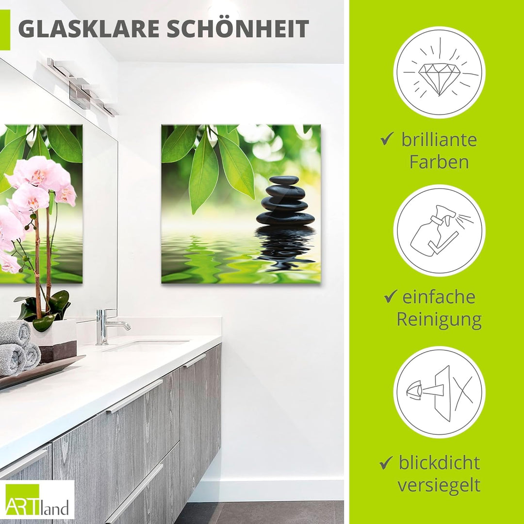 ARTland Glasbilder Wandbild Glas Bild einteilig 50x50 cm Quadratisch Asien Wellness Entspannung Spa