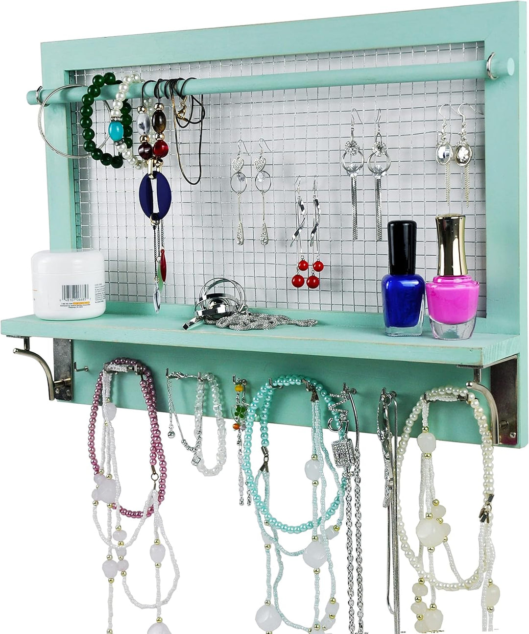 Spiretro Wandhalterung Schmuckaufbewahrung, Holz Schmuck Organizer Halter mit Haken Regal Stange Hän