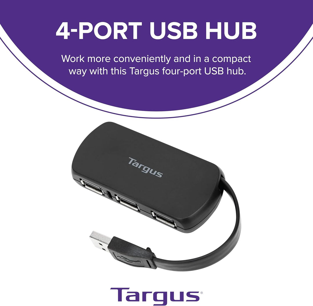 Targus - 4 Port USB-A Hub 2.0 - Kompatibel mit Mac und PC - Schlanke, reisefreundliche Laptop-Dockin