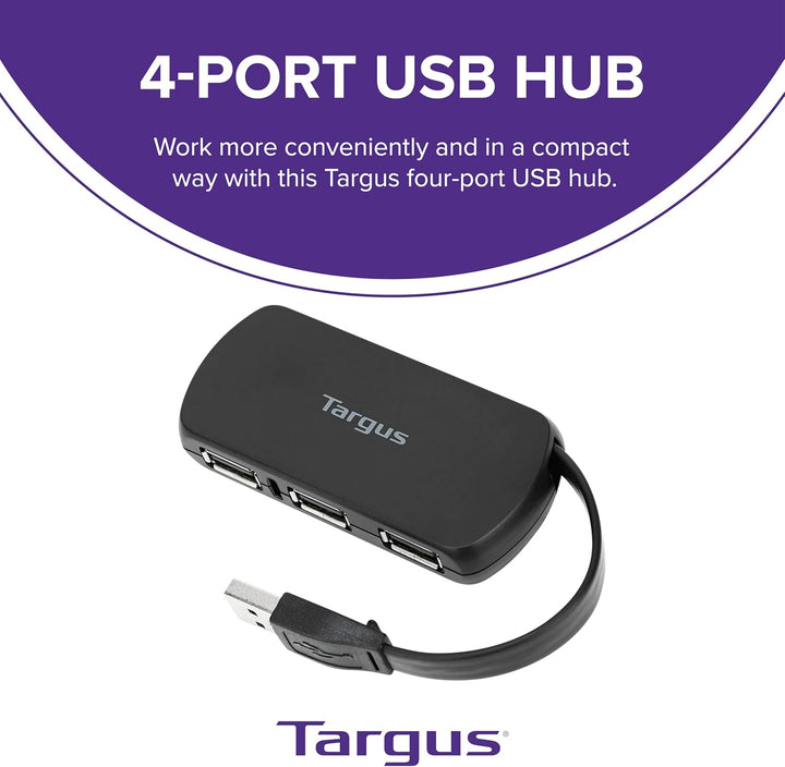Targus - 4 Port USB-A Hub 2.0 - Kompatibel mit Mac und PC - Schlanke, reisefreundliche Laptop-Dockin