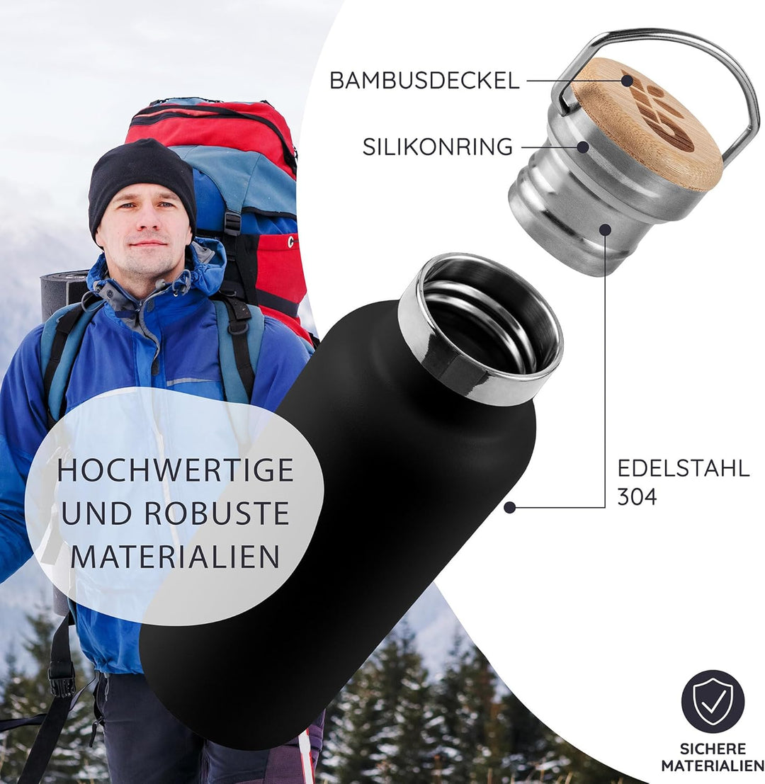 Bambaw Trinkflasche Edelstahl 350ml, Kleine Wasserflasche, Edelstahl Trinkflasche Isoliert, Thermofl