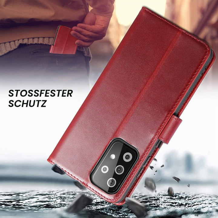 LENSUN Echtleder Hülle für Samsung Galaxy A52, A52s 5G Handyhülle [Echtes Leder] [Magnet] Flip Leder