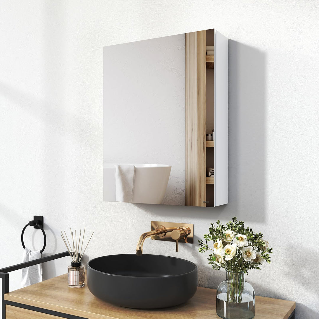 EMKE Spiegelschrank Bad 50x65cm, Weiss Mattiert | Badezimmer Spiegelschrank mit Spiegel, Badschrank