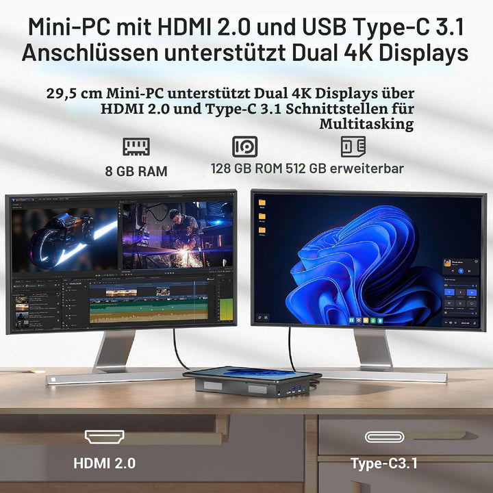 Mini Computer PC Mini Deko PC mit Touchscreen 11.6", Computer-mini Intel N5095 Win11 Pro 8GB RAM, 12