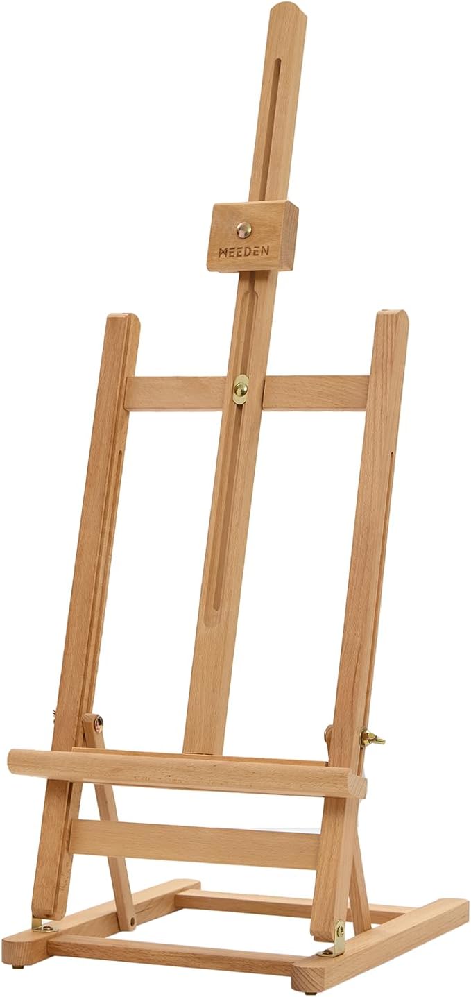 MEEDEN H-förmige Tischstaffelei Holz, Verstellbare Staffelei Tisch aus deutsche Buchenholz, Faltbare