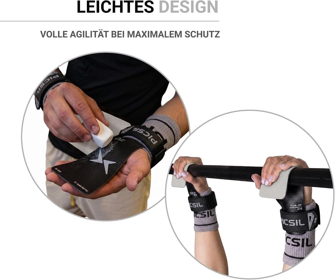 PICSIL Falcon Grips Set, Carbonfaser Grips für Chalk | Grips-Set mit Handgelenkbandagen und Tasche.