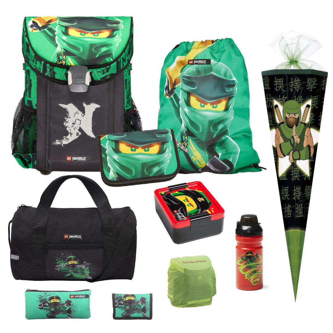 Familando - Schulranzen Set 10-teilig mit Schultüte - Ninjago Grün - Ergonomisch, stabil & mit gepol