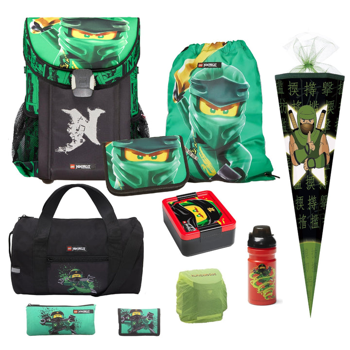 Familando - Schulranzen Set 10-teilig mit Schultüte - Ninjago Grün - Ergonomisch, stabil & mit gepol