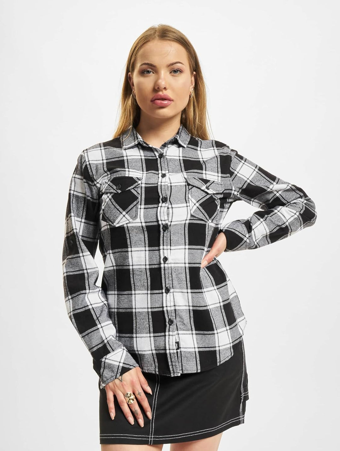 Brandit Amy Flanell Checkshirt Girl-Hemd, S White-black