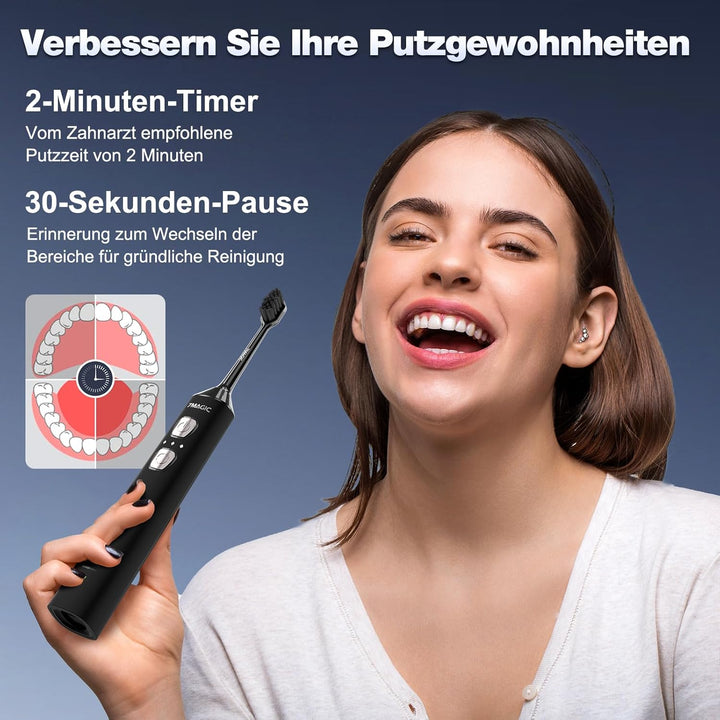Elektrische Zahnbürste, Schallzahnbürste, Leise Zahnbürste Elektrisch Mit 3 Intensitäten 5 Modi, 400