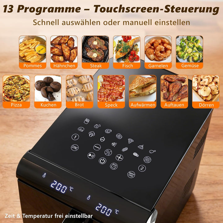 Citybee 11L XXL Heissluftfritteuse 2 Kammern, Dual-Zone Doppelkammer Turm-Airfryer mit SYNC/MATCH, 2