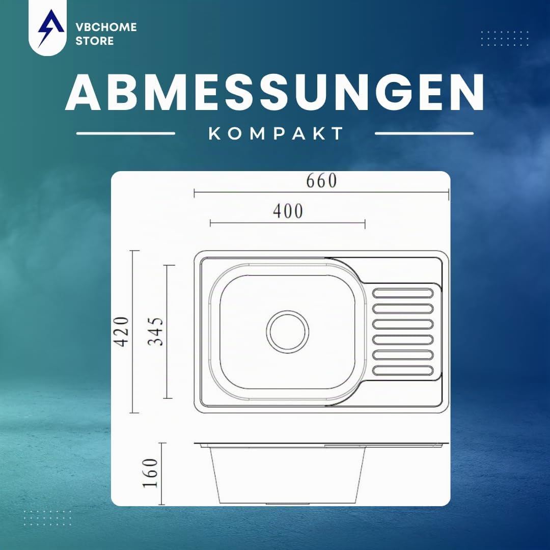 VBChome Einbauspüle 66x42 Leinenstruktur Edelstahl Küchenspüle mit Hahnloch Spüle Ablagefläche Abtro