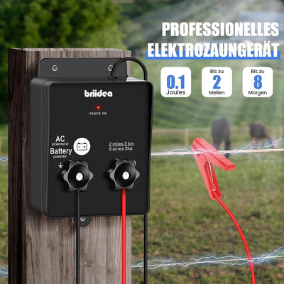 HEFC-04DE 230V Weidezaungerät, Briidea 2-Meile 8 Acres 2-in-1 Elektrischer Zaunladegerät betrieben v