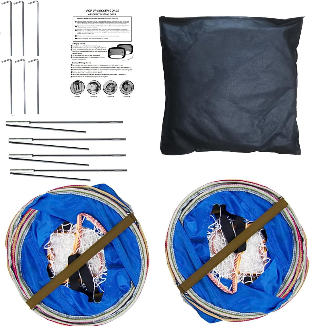 Fussballtore Kinder 2er Set: Pop-Up Fussballtor 120x70x70 cm, Blau, für Garten, mit Polyester-Netz,