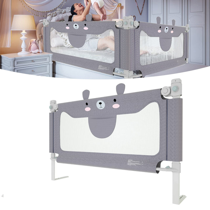XMTECH Baby Bettgitter 180 cm Bärenmotiv Rausfallschutz, klappbar | Leinenstoff/Metall/Kunststoff; 2