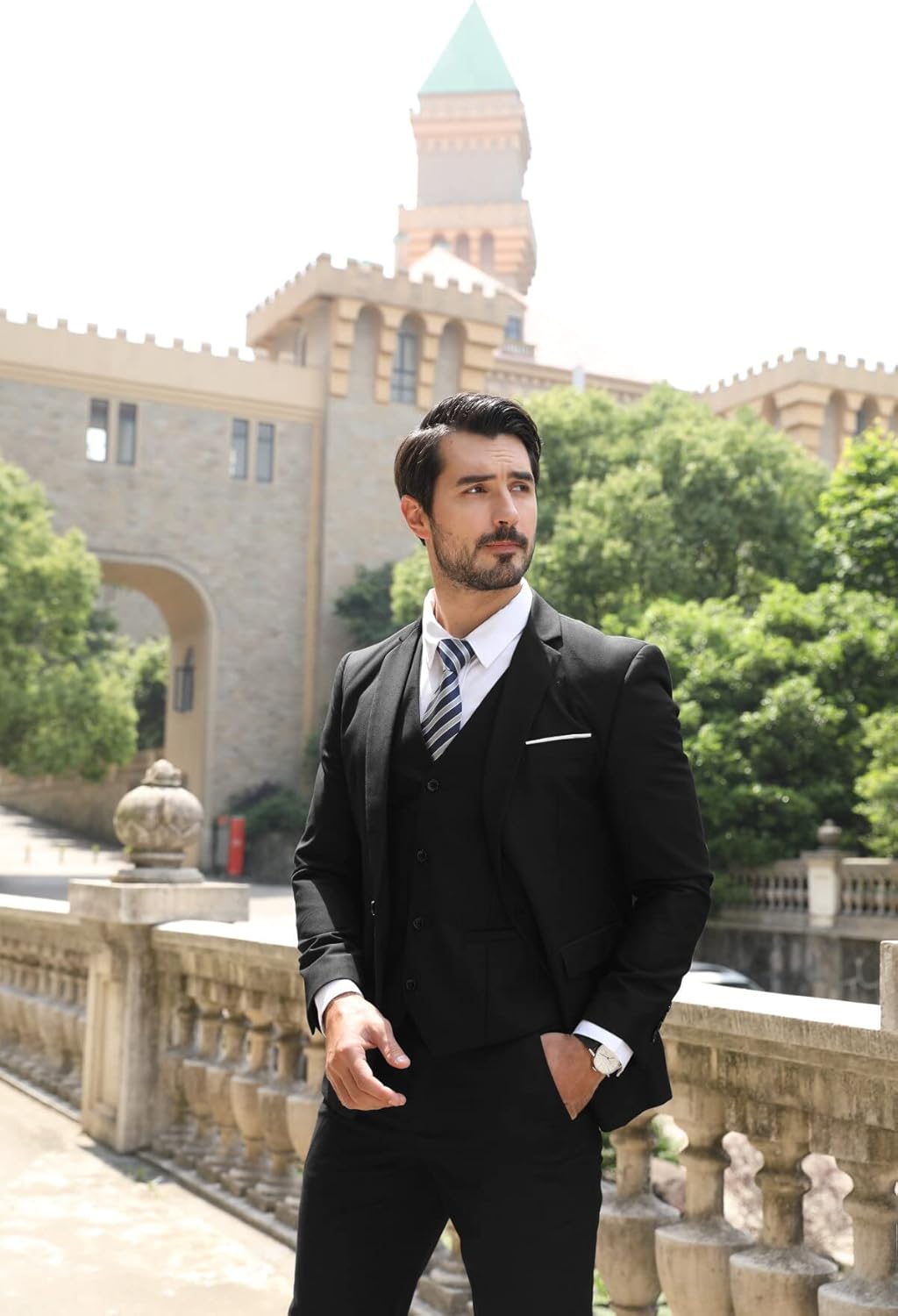 Anzug Herren Slim Fit 3 Teilig Anzüge Herrenanzug Sakko für Hochzeit Business S Schwarz, S Schwarz