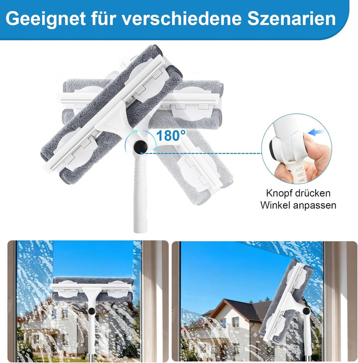 3,85m Teleskop Fensterwischer Set, 2 in 1 Profi Fensterputzer Set, Teleskopstange Fensterreinigung m