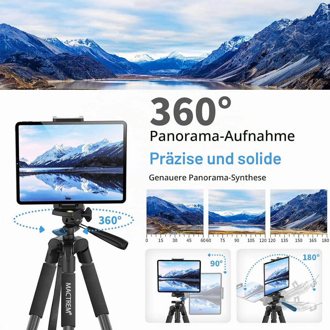 Handy Stativ, Upgrade 165cm / 65" Kamera Stativ für Smartphone iPad, 360° Drehung Tragbar Tripod mit