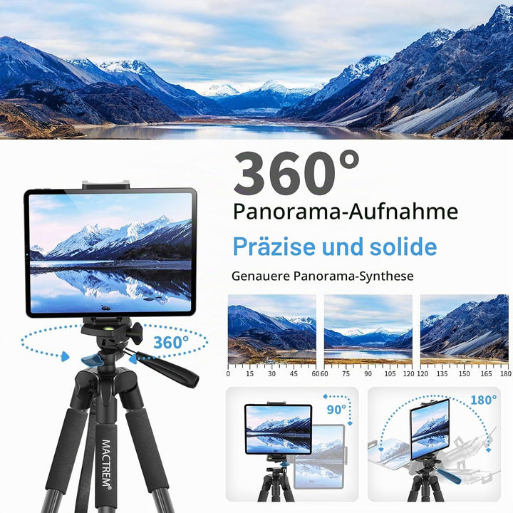Handy Stativ, Upgrade 165cm / 65" Kamera Stativ für Smartphone iPad, 360° Drehung Tragbar Tripod mit