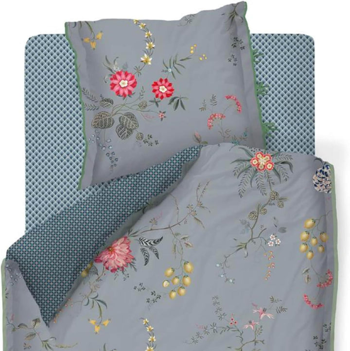 PiP Studio Perkal-Baumwolle-Bettwäsche-Garnitur Fleur Grandeur Farbe Blau Grösse 155x220+80x80, 155x