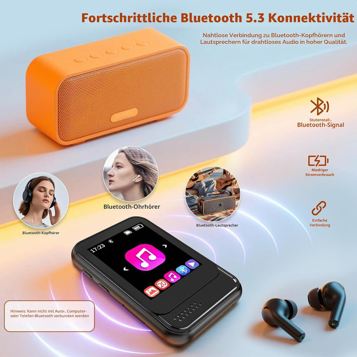 MP3-Player mit Bluetooth, tragbarer Musik-Player mit FM-Radio, Diktiergerät, Micro-SD-Slot, Lautspre