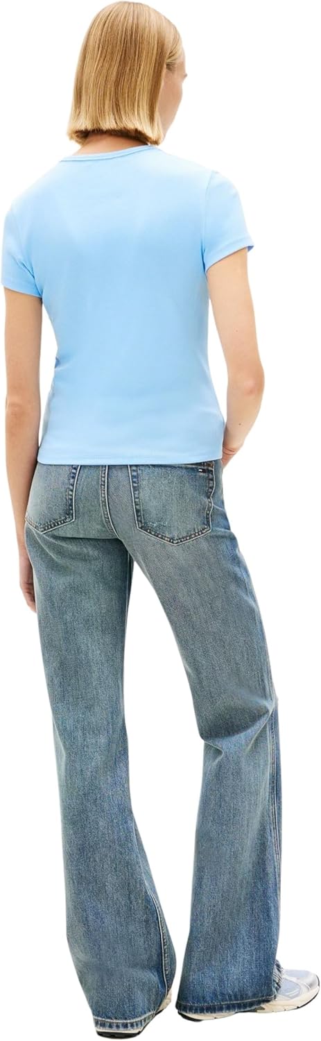 Tommy Jeans Damen T-Shirt Kurzarm Essential Rib Slim Fit XXL Blue (Light Powdery Blue), XXL Blue (Li