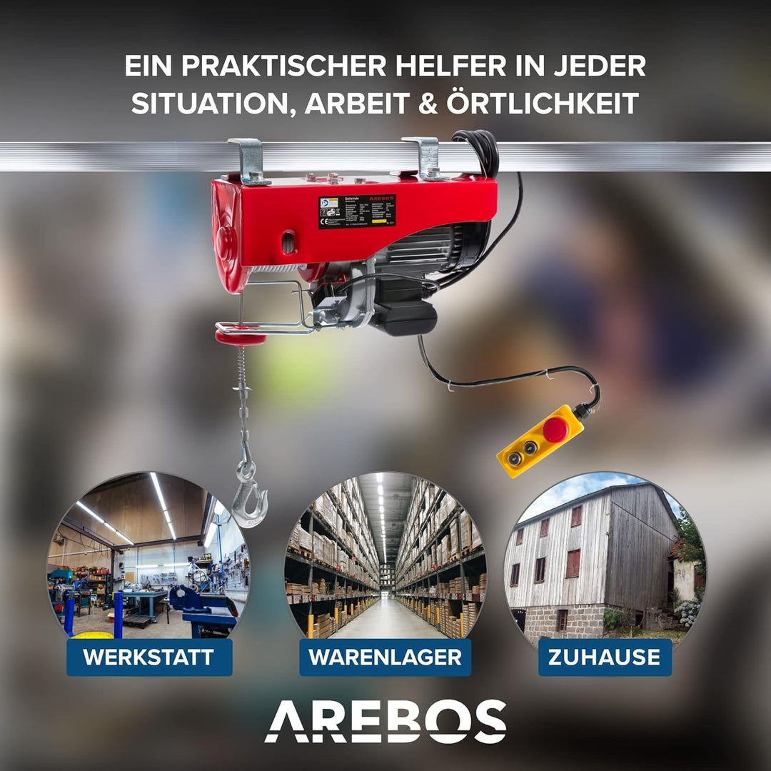 Arebos Elektrische Seilwinde | Seilzug | Seilhebezug | Motorwinde | Flaschenzug | Hebezug| Elektrisc