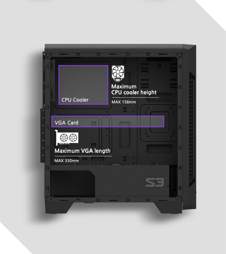 ATX Zalman S3 TG Mid Tower Gehäuse mit Glaspanel (schwarz)